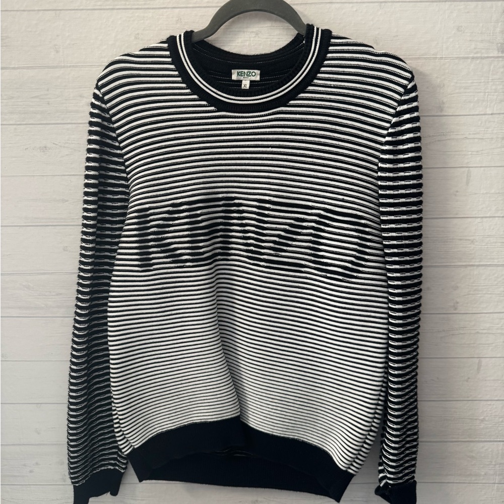Kenzo Black and White Striped Crewneck Sweater